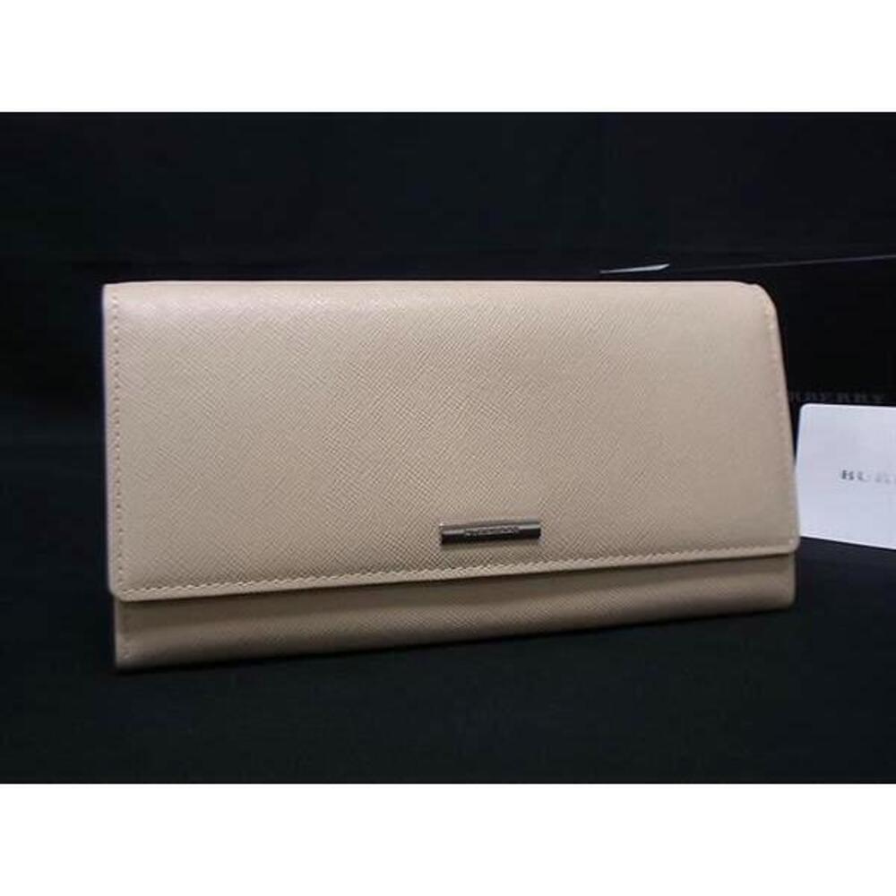 BURBERRY Leather Bi fold Long Wallet Bill Card Slots Beige